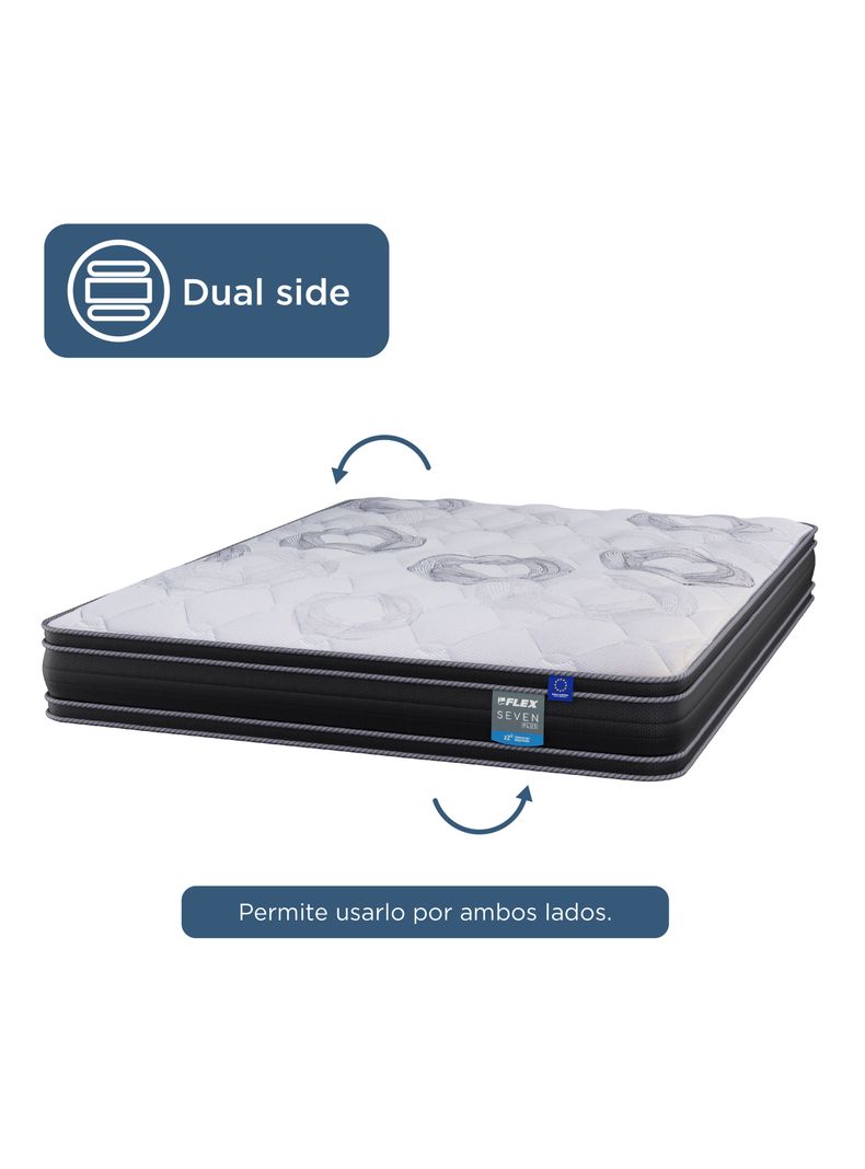 Cama Europea Seven Plus 2 Plazas Box Base Dividida + Respaldo Royal Negro-3