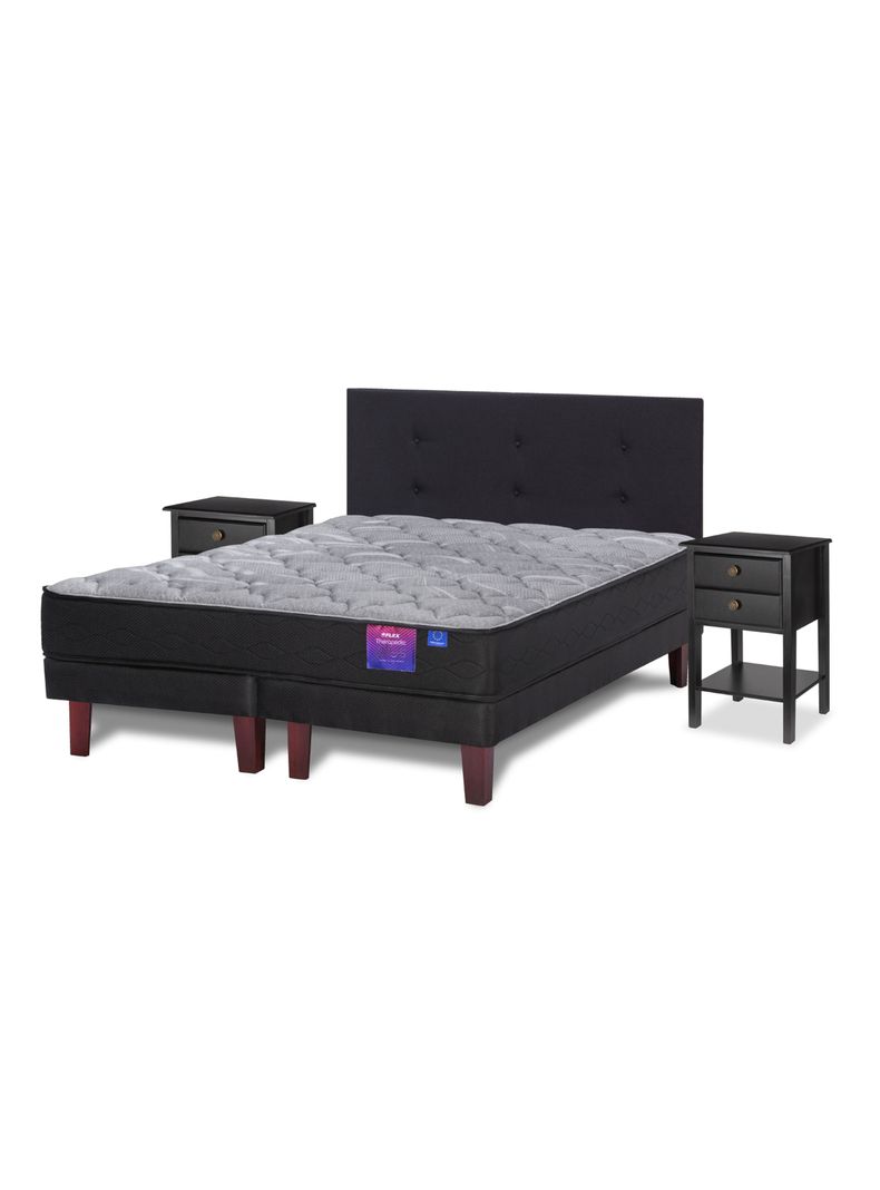 Cama Europea Therapedic Plus 2 Plazas Box Base Dividida + Respaldo + Velador