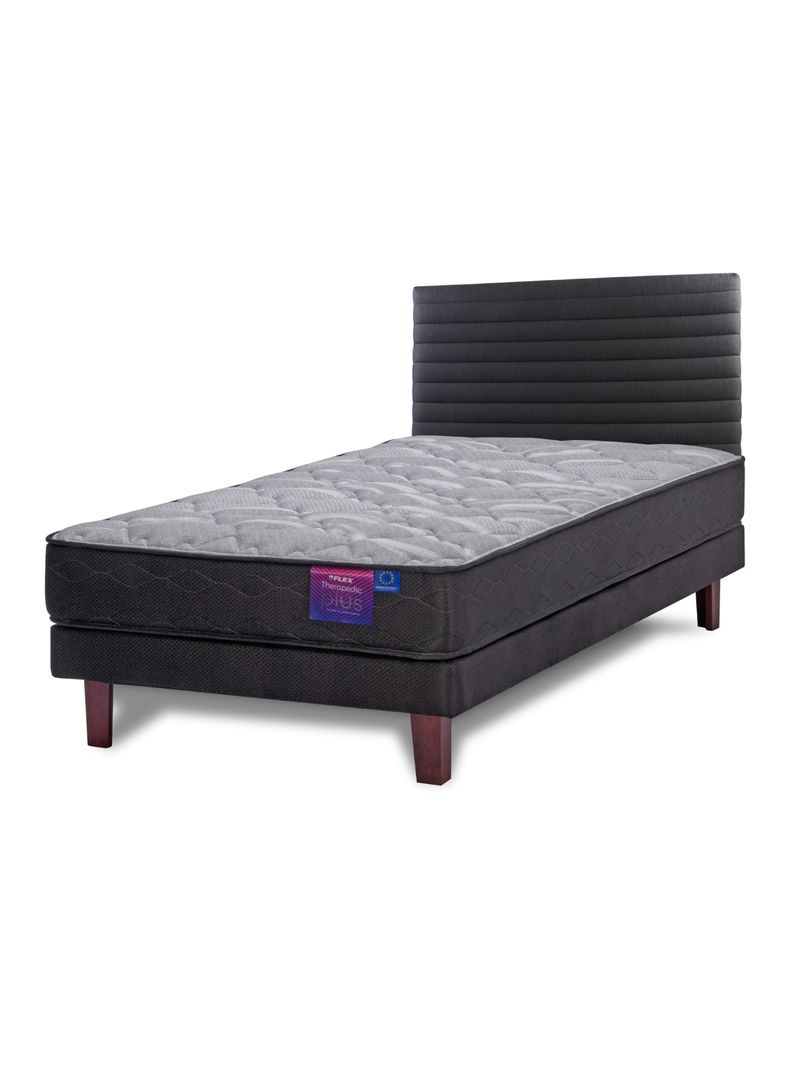 Cama Europea Therapedic Plus 1.5 Plazas Box + Respaldo Modern Grafito
