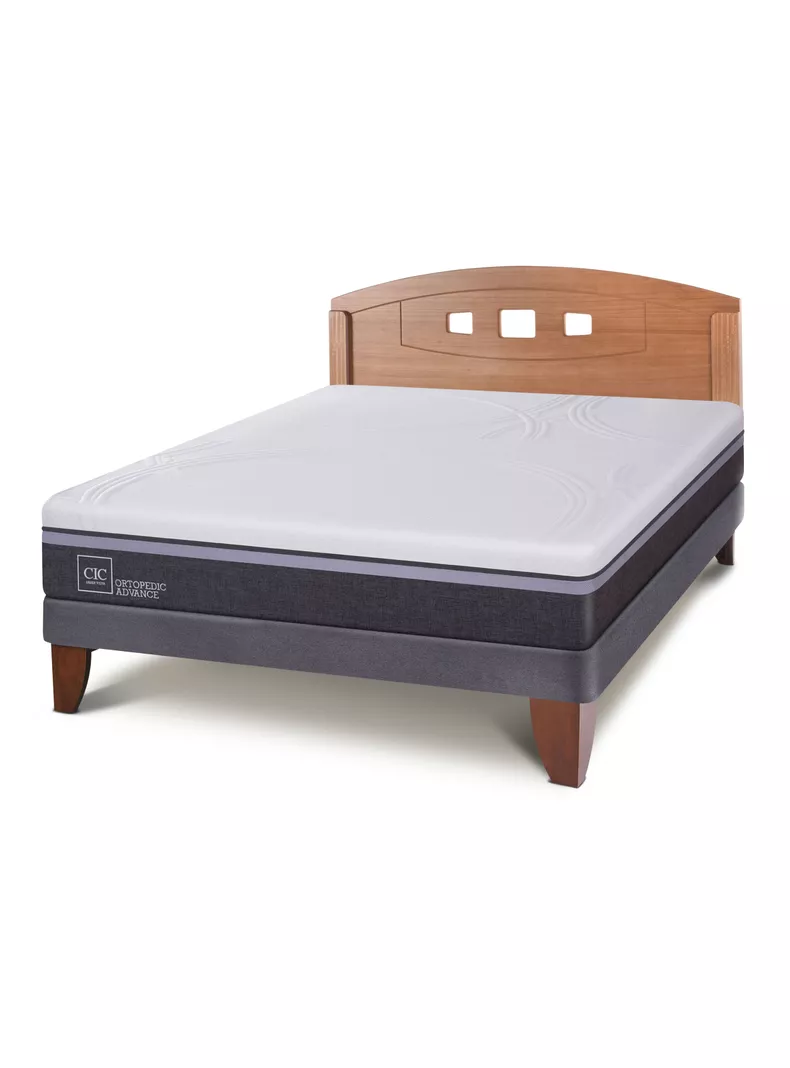 Cama Europea 2 Plazas Ortopedic Advance Base Normal + Respaldo Gales Caramel