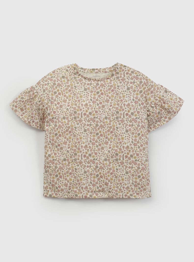 Polera Estampado Mini Flores con Vuelos en Manga