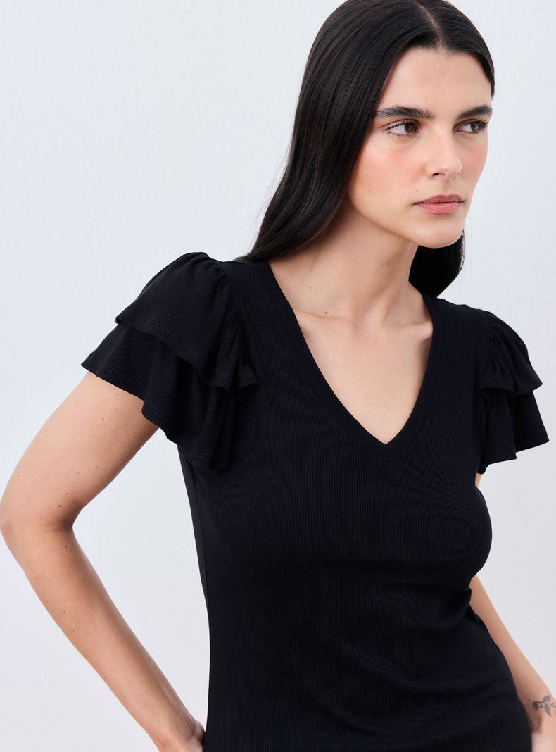 Polera Acanalado Manga Doble Vuelos