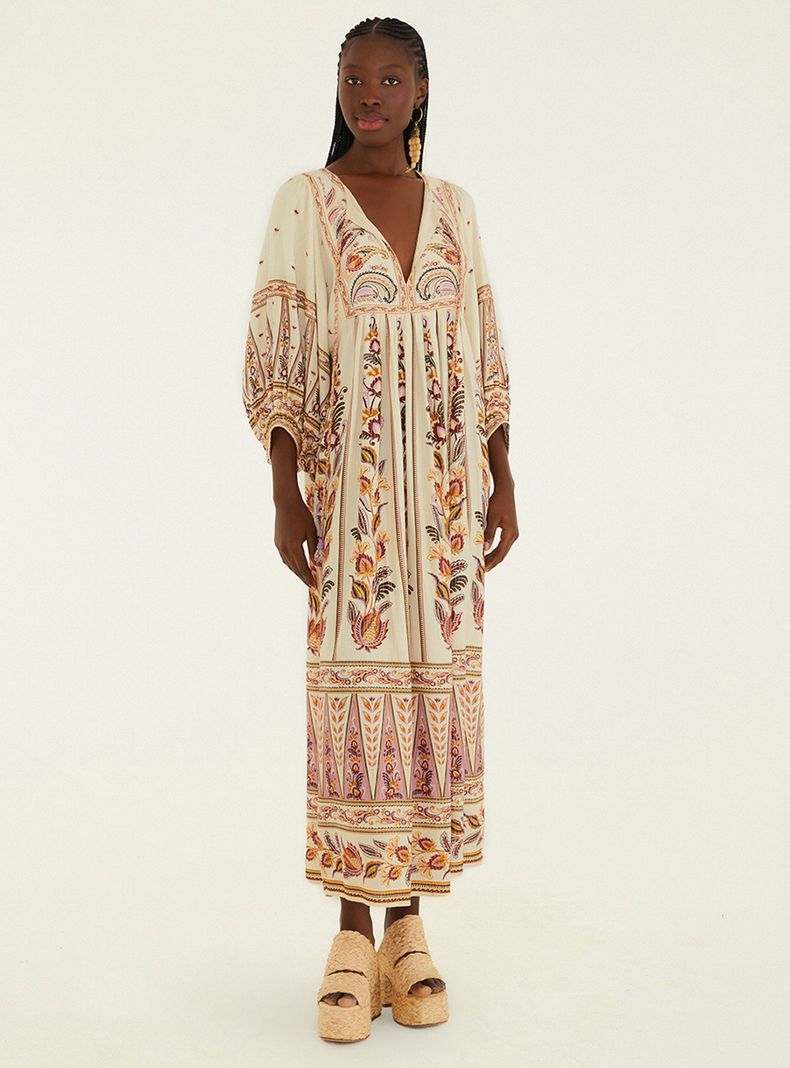 Vestido Midi con Mangas Aglobadas Diseño Mandala Boho