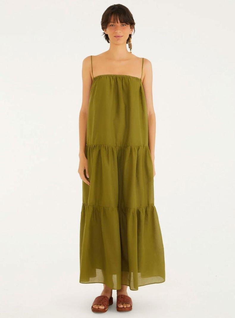 Vestido Midi con Falda Fruncida en Niveles