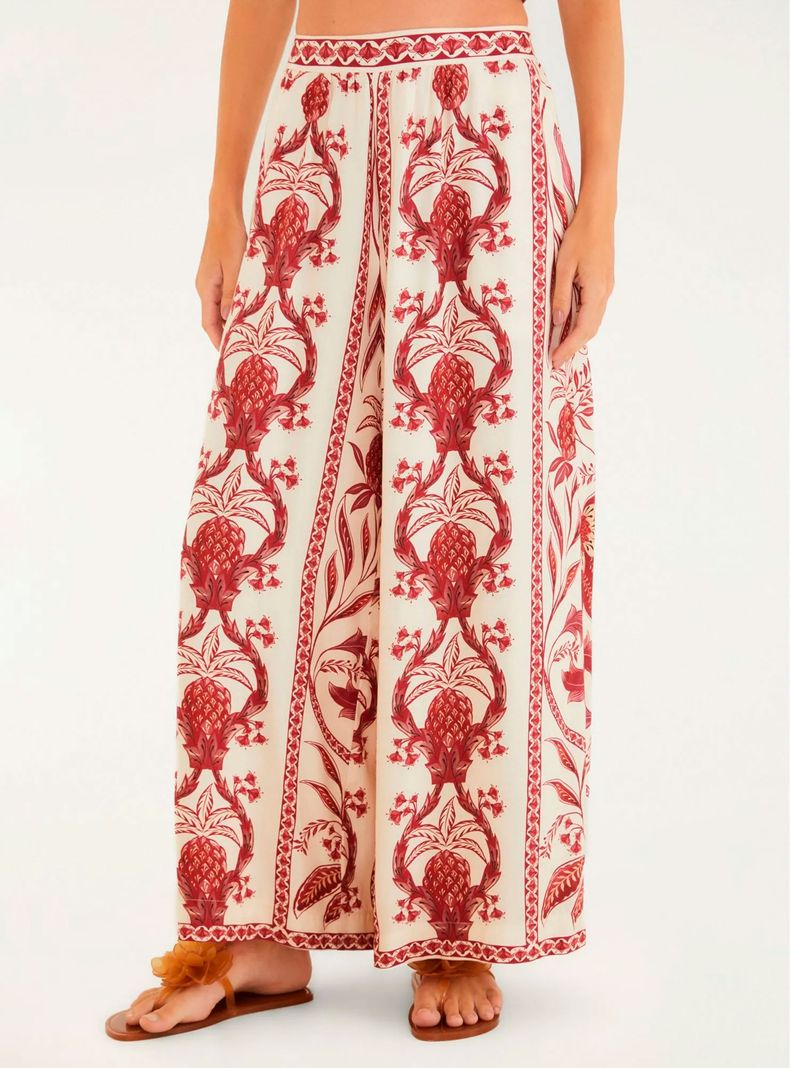 Pantalón Wide Leg Diseño Piñas Tropicales