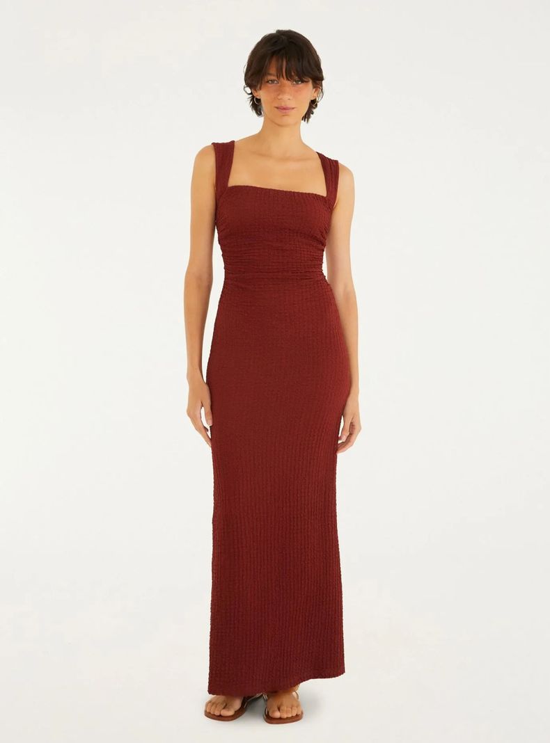 Vestido Largo Ajustado Escote Cuadrado