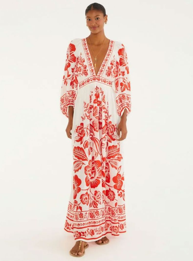 Vestido Escote V Mangas Aglobadas Diseño Floral