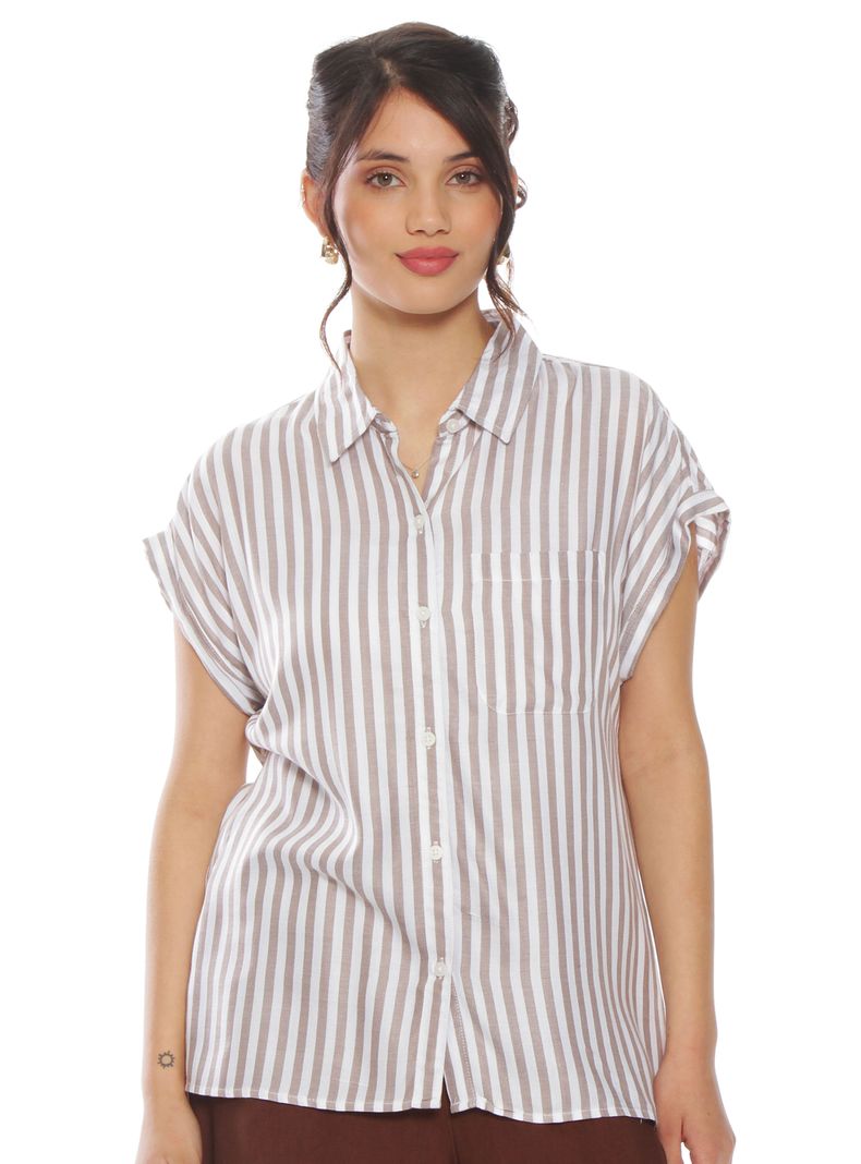 Blusa sin Manga Listada Abotonada en Delantero