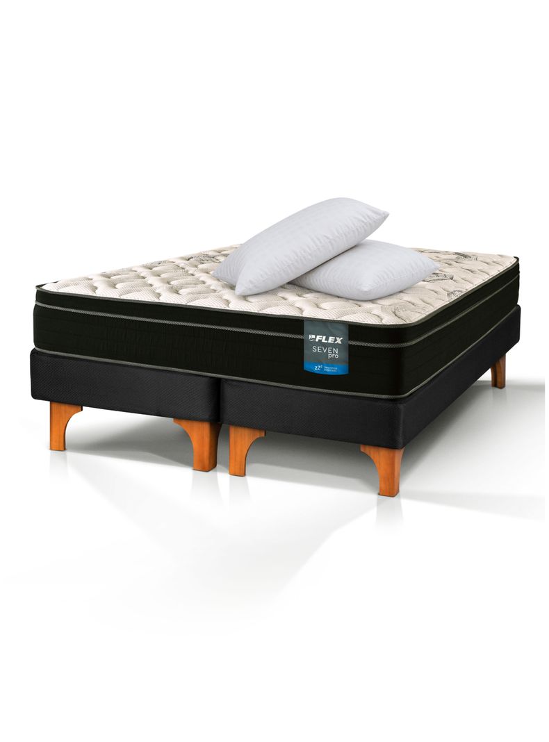 Cama Europea Seven Pro 2 Plazas Box BD + Almohadas Royal