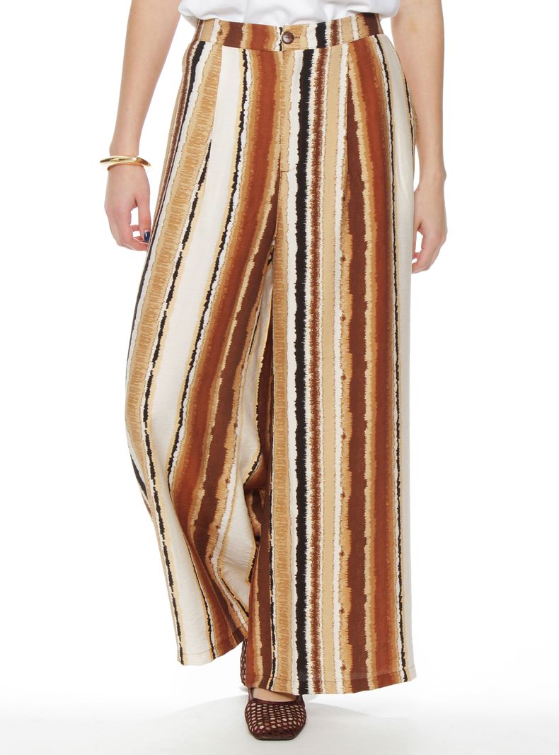 Pantalón Wide Leg Estampado Tiro Alto Pretina 53P