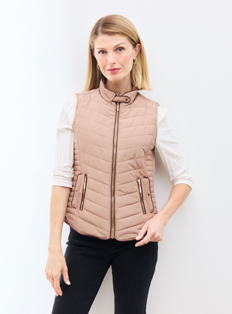 Parka sin Mangas con Detalles de Gamuza