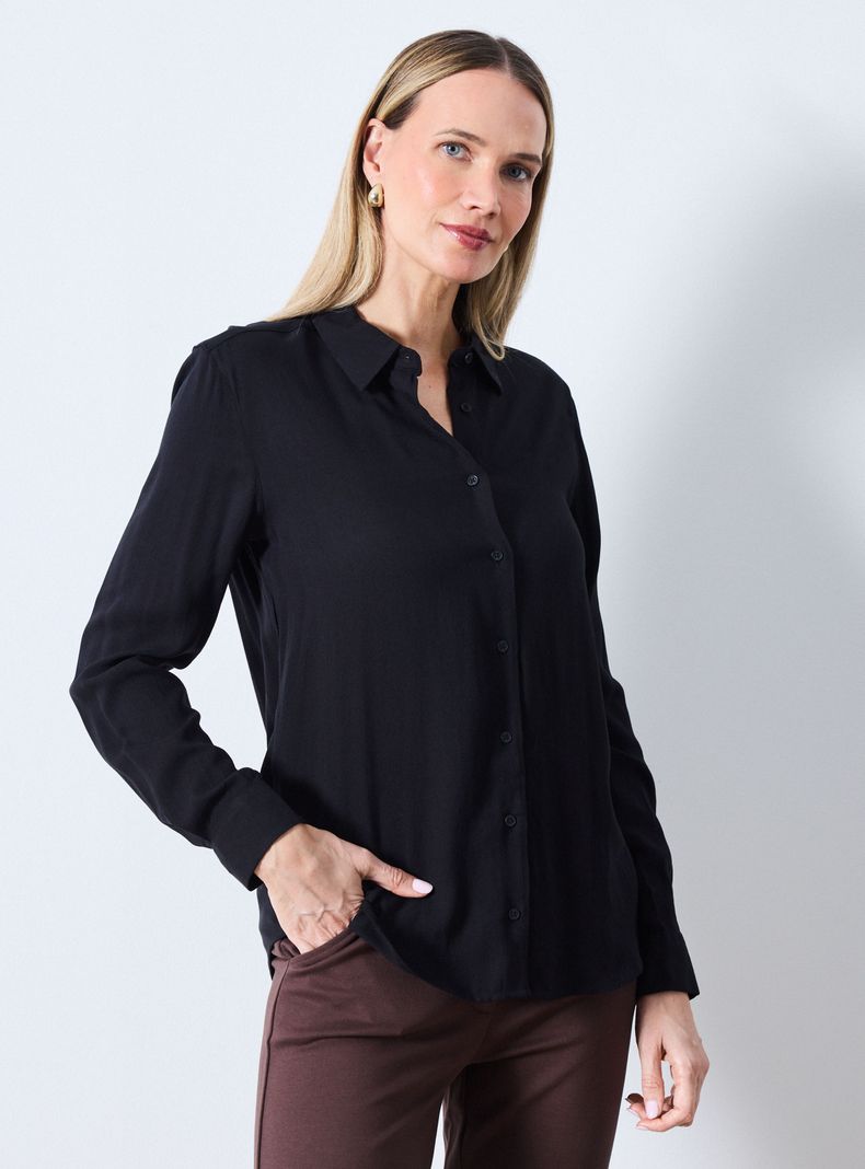 Blusa Básica de Manga Larga y Botones