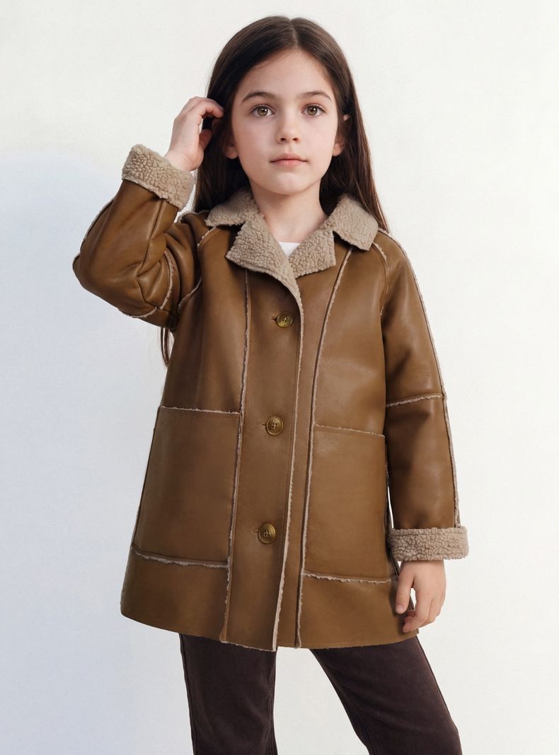 Chaqueta Tipo Gamulán Símil Cuero Forrado