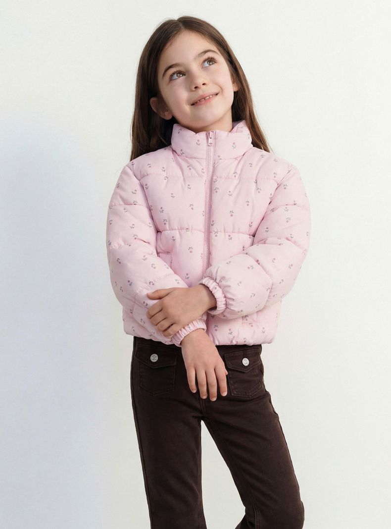 Parka Pufa Estampada Mini Flores