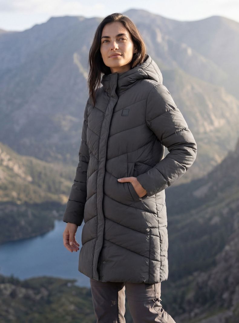 Parka Larga Acolchado Diagonal