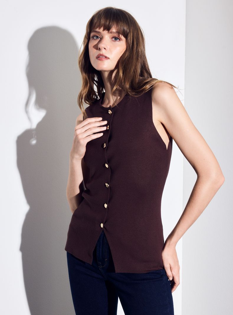 Chaleco Vest Tejido Cuello Redondo
