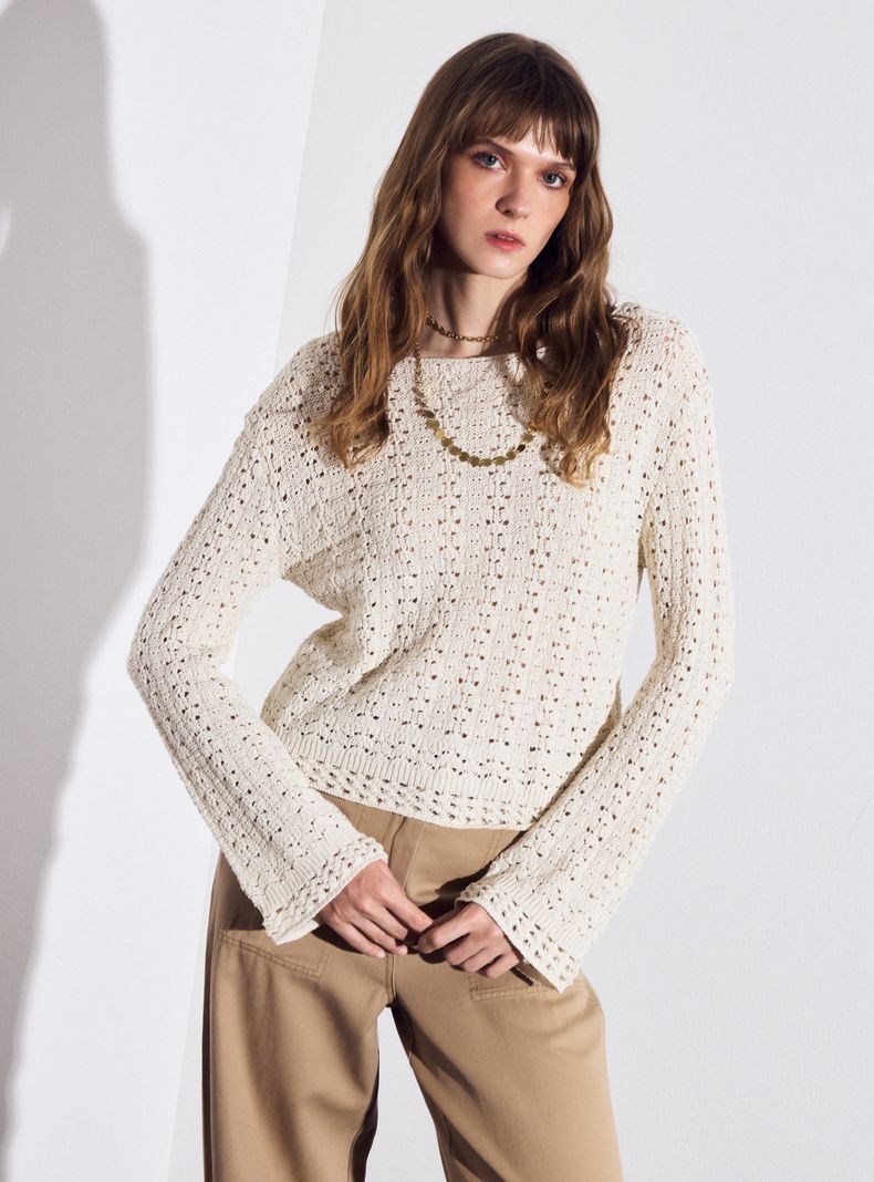 Sweater Tejido Calado Manga Larga