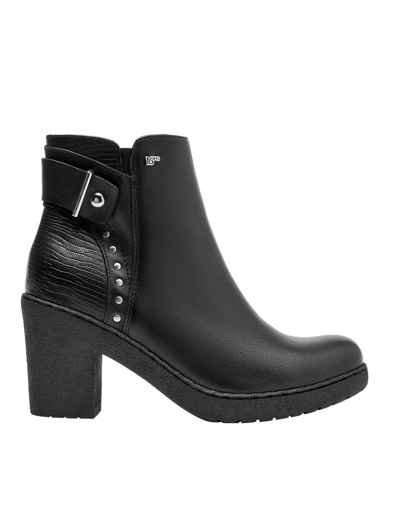 Botin Taco Alto Cuadrado con Tacha Cuero Mujer Negro 35