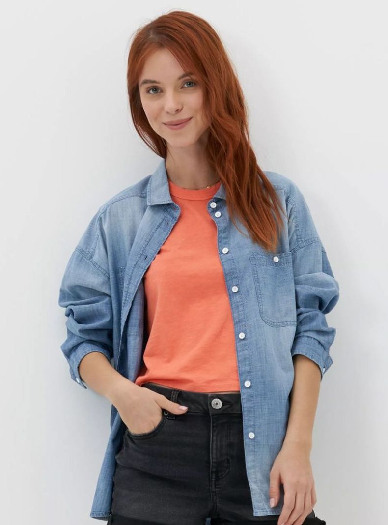Camisa AE Denim Botones y Bolsillos