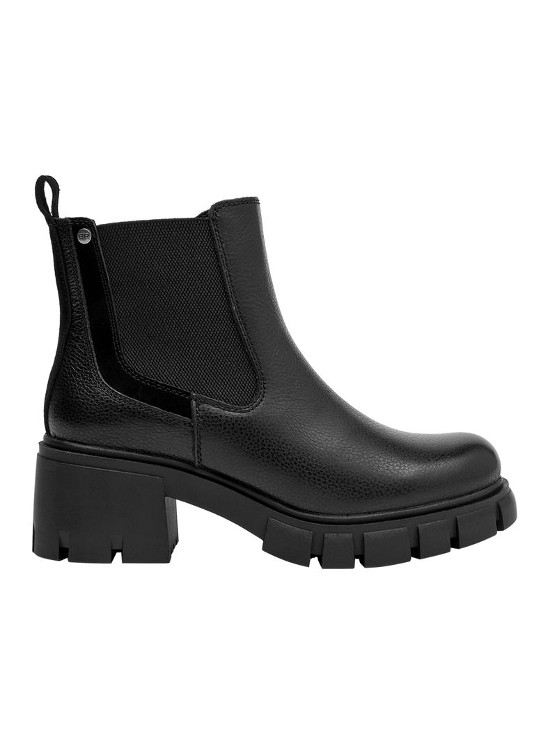 Botin Texturizado Brm0276 Taco Cuadrado Cuero Mujer Negro 35