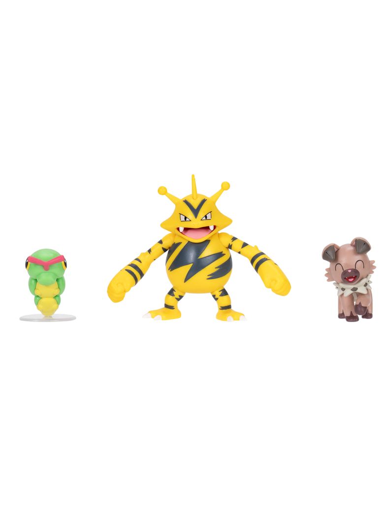 Pack Figuras de Batalla Caterpie + Rockruff y Electabuzz
