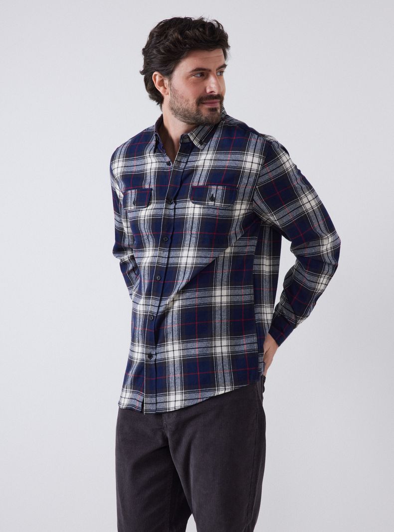 Camisa Franela Print Cuadros Manga Larga