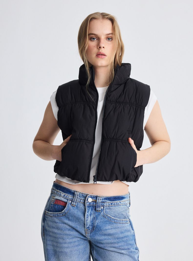 Parka Acolchada con Bolsillos de Vivo