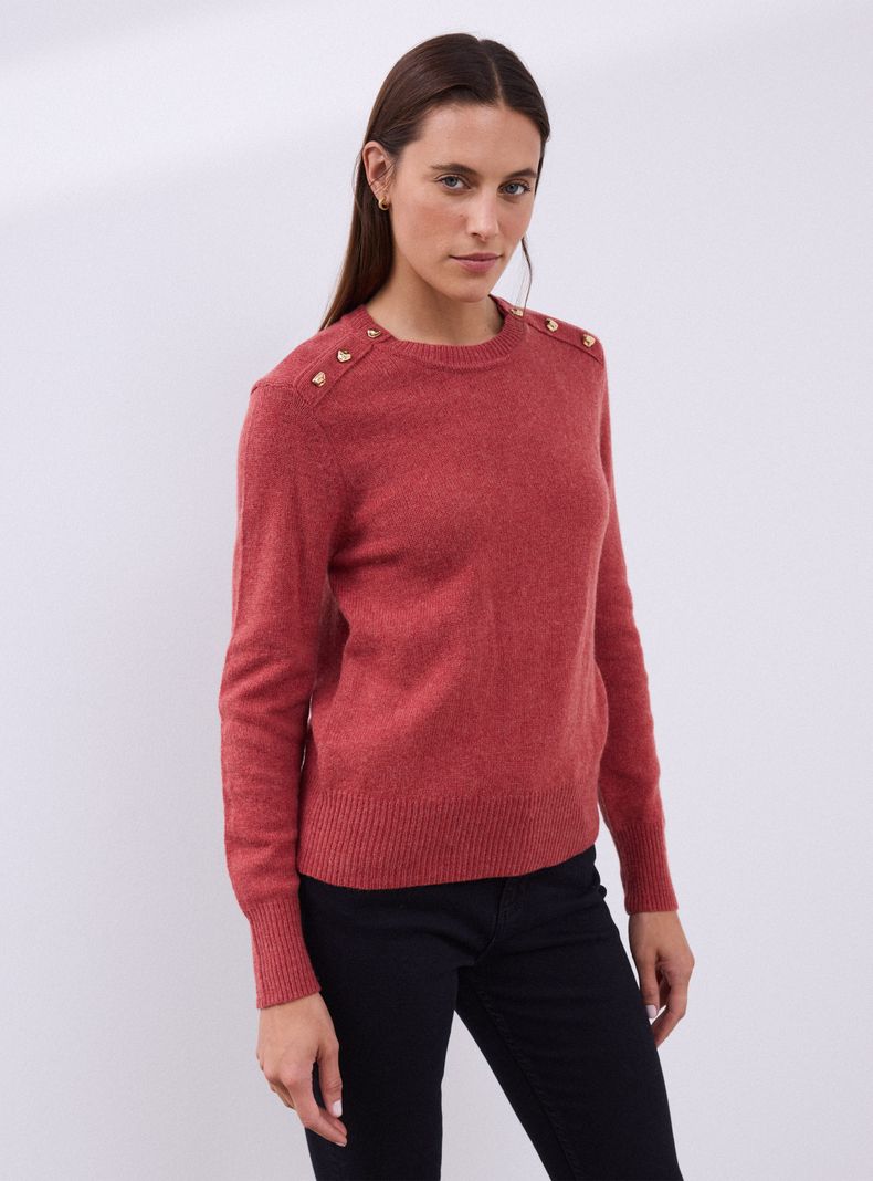 Sweater con Lana Merino y Botones Decorativos
