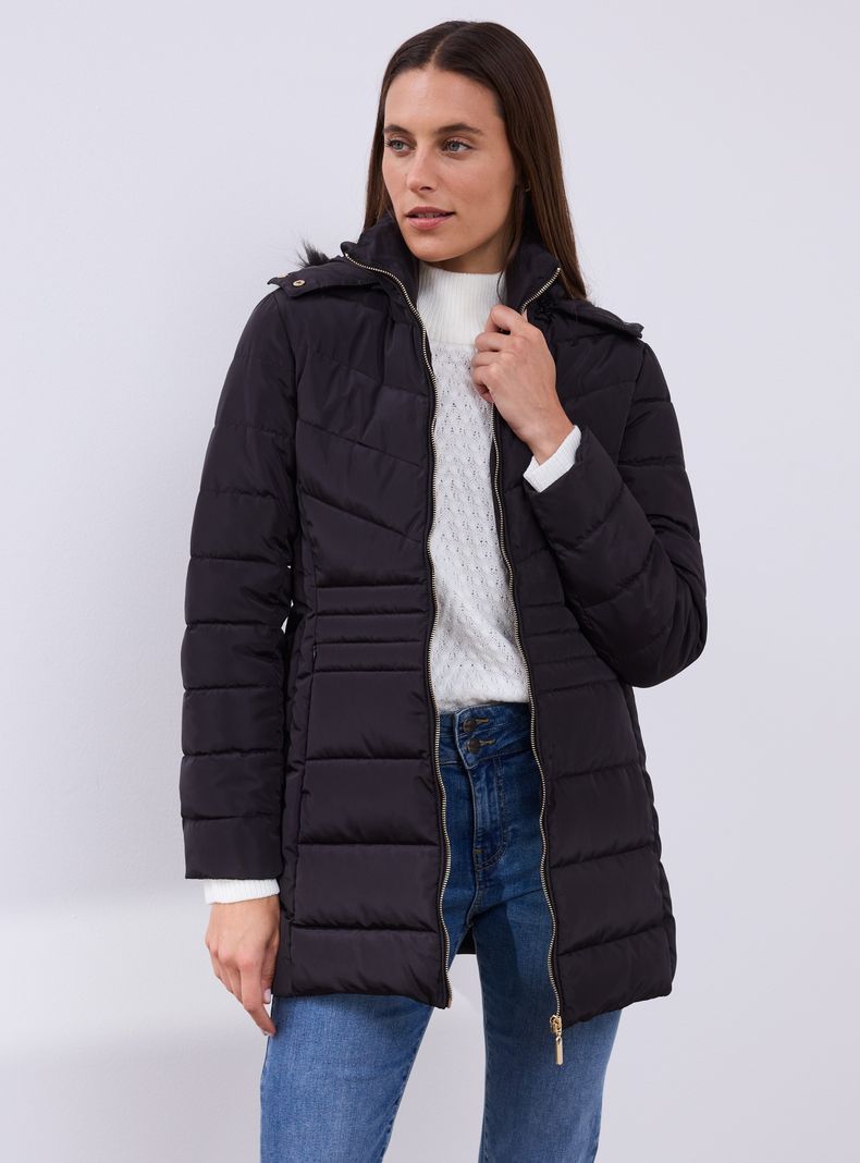 Parka Larga con Capucha Desmontable