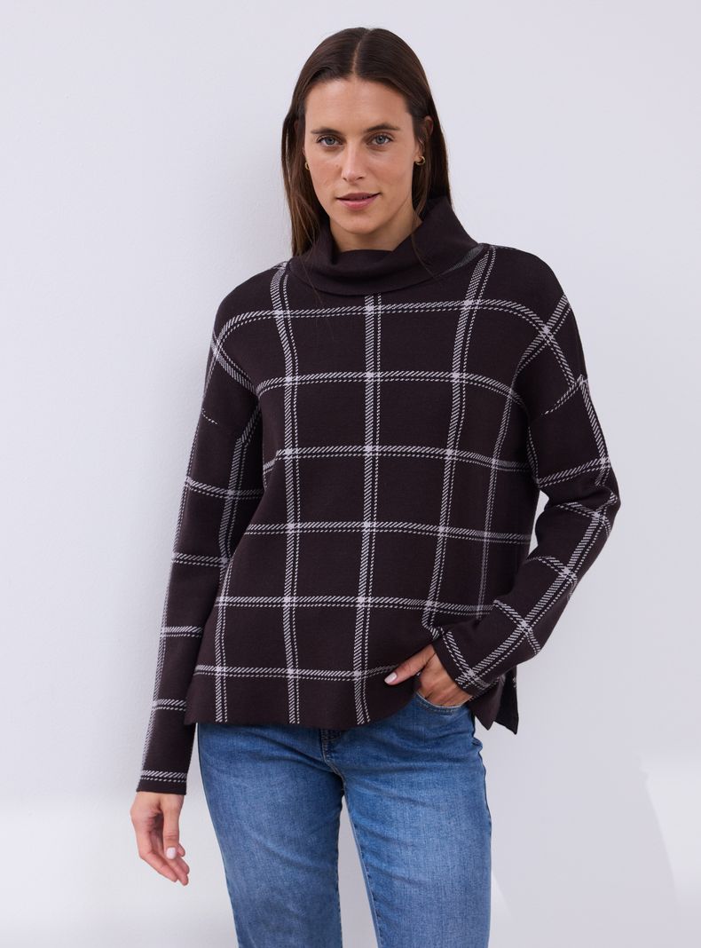 Sweater Cuello Beatle con Cuadros
