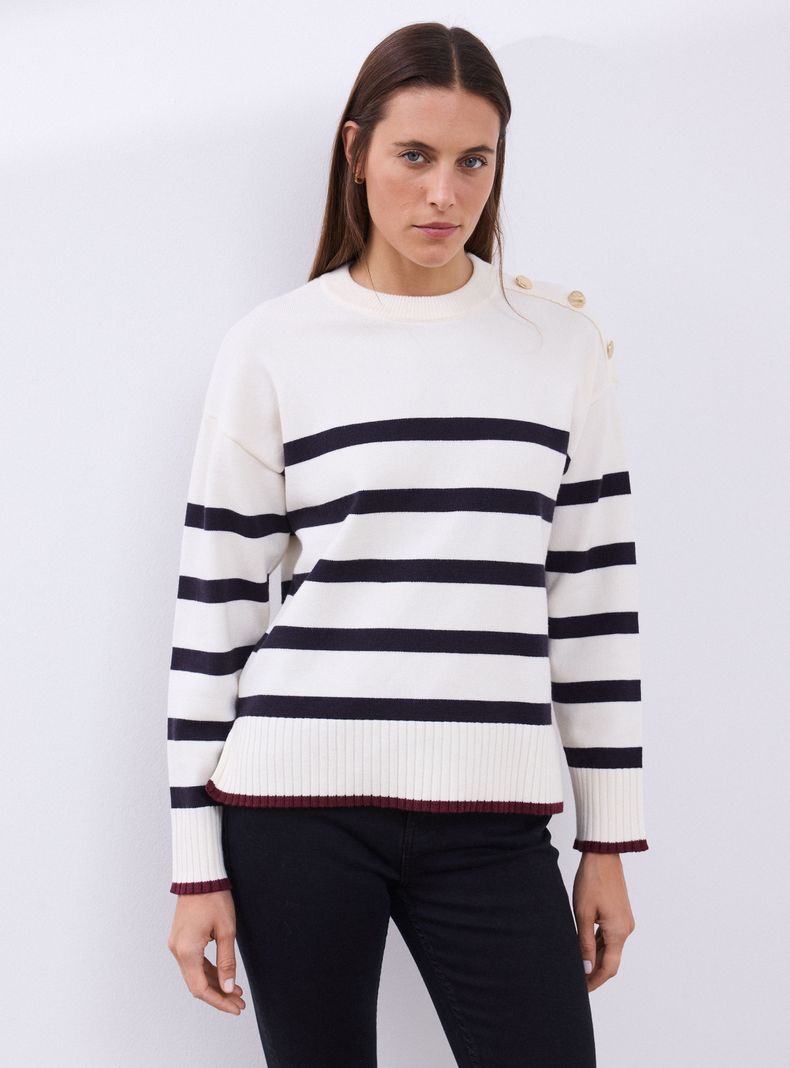 Sweater Listado Detalle de Botón en Hombro