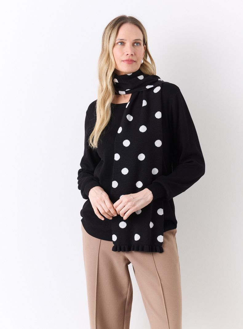 Sweater Cárdigan con Bufanda Dos en Uno Lunares