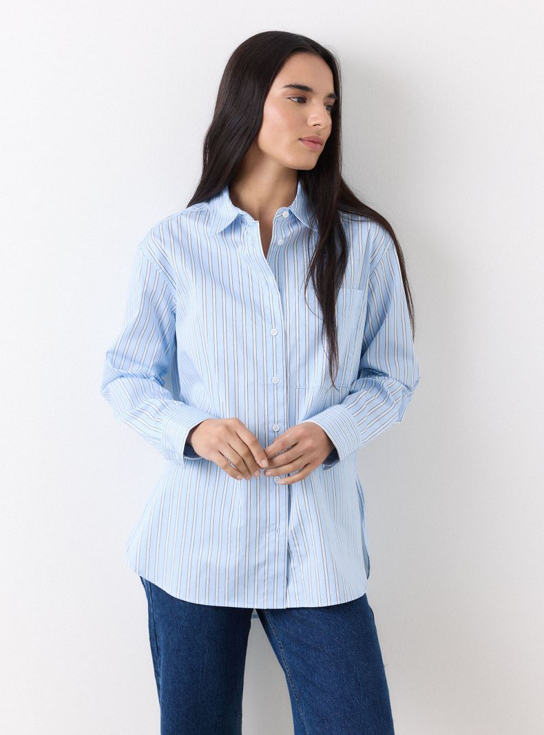 Blusa de Algodón Tacto Suave con Rayas Estampadas