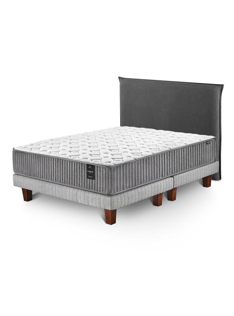Cama Europea Silence 2 Plazas Base Dividida + Respaldo Lino Gris