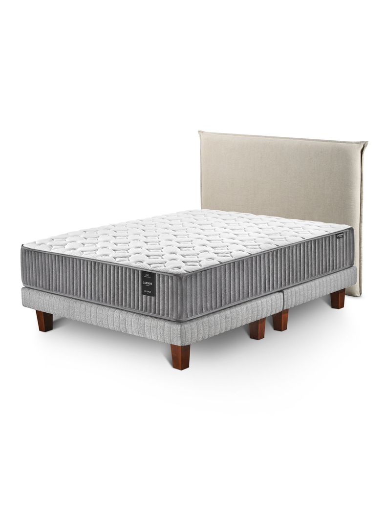 Cama Europea Silence 2 Plazas Base Dividida + Respaldo Lino Beige