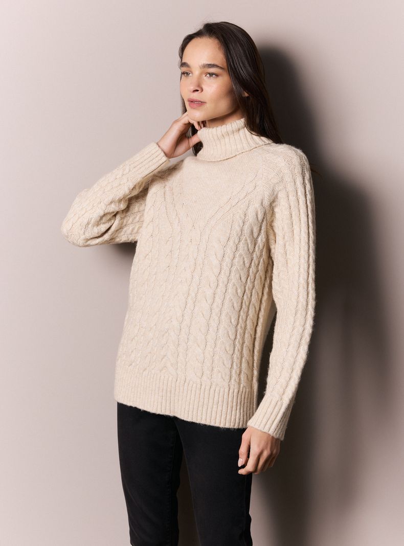 Sweater Tejido Jaspeado con Trenzas