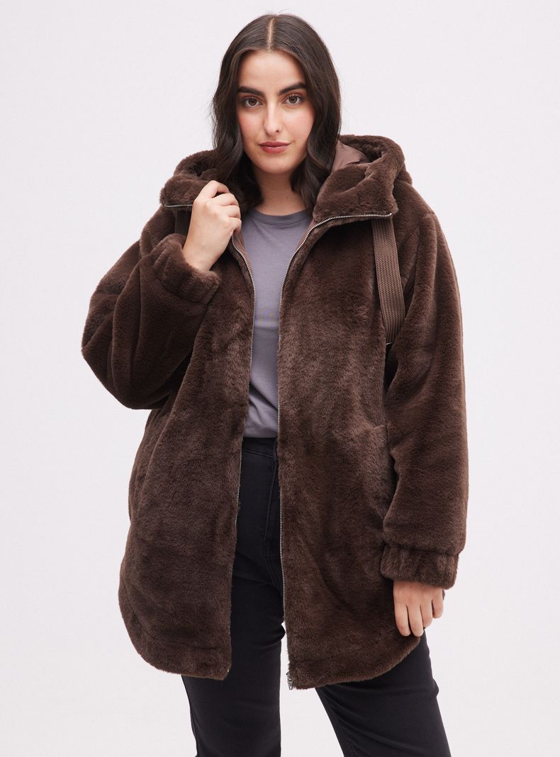 Chaqueta Piel Sintética con Capucha