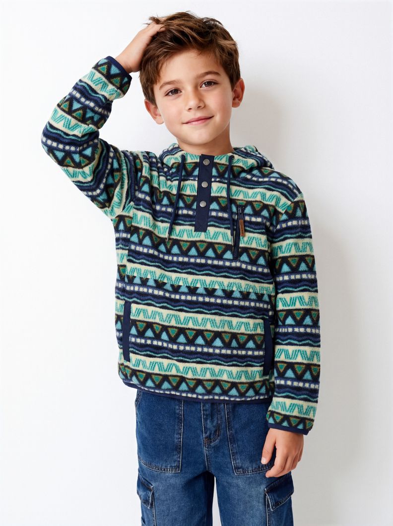 Polar con Capucha y Detalles en Nylon