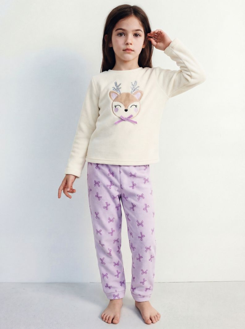 Pijama con Aplicación Bordada Coral Fleece