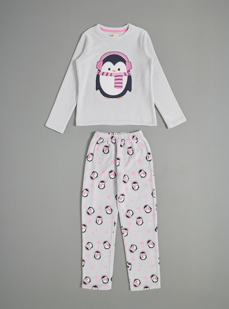 Pijama con Aplicación Bordado Bordes y Pantalón Estampado