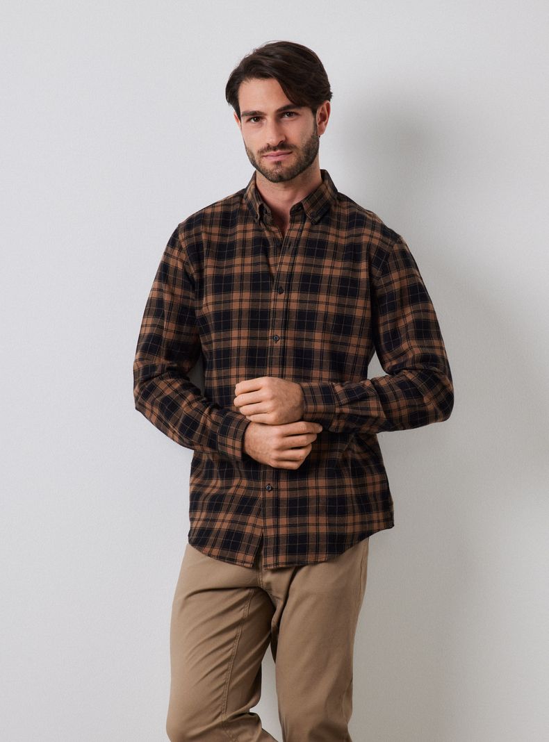 Camisa Manga Larga Franela Cuadros Estampada