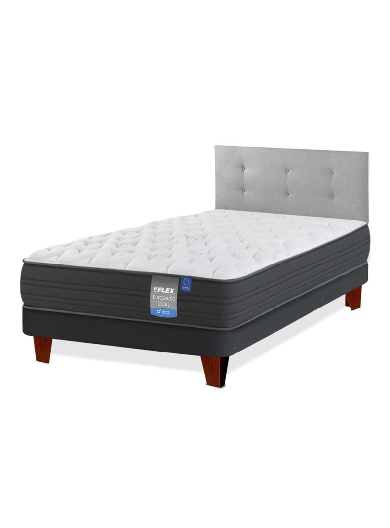Cama Europea Europedic Dual 1.5 Plazas Base Normal + Respaldo Royal Gris