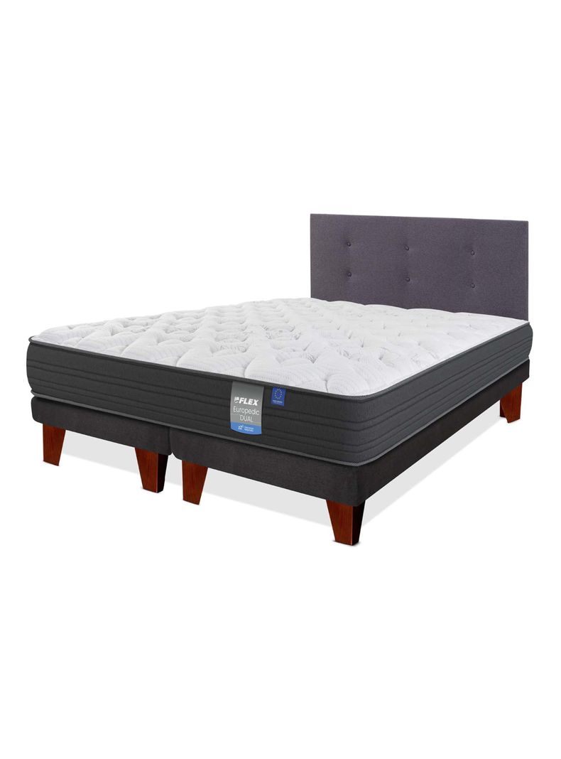 Cama Europea Europedic Dual 2 Plazas Box Base Dividida+ Respaldo Royal Grafito