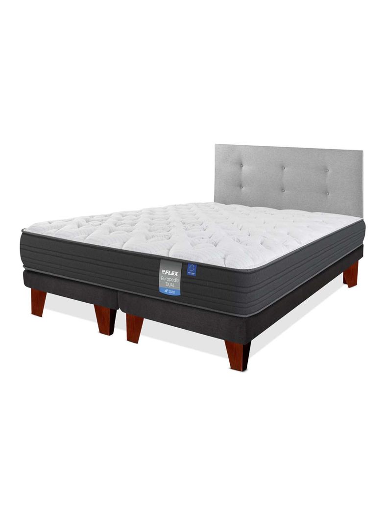 Cama Europea Europedic Dual 2 Plazas Box Base Dividida + Respaldo Royal Gris