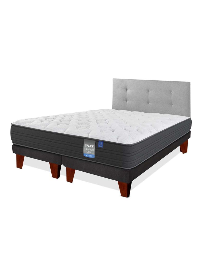 Cama Europea Europedic Dual King Base Dividida + Respaldo Royal Gris