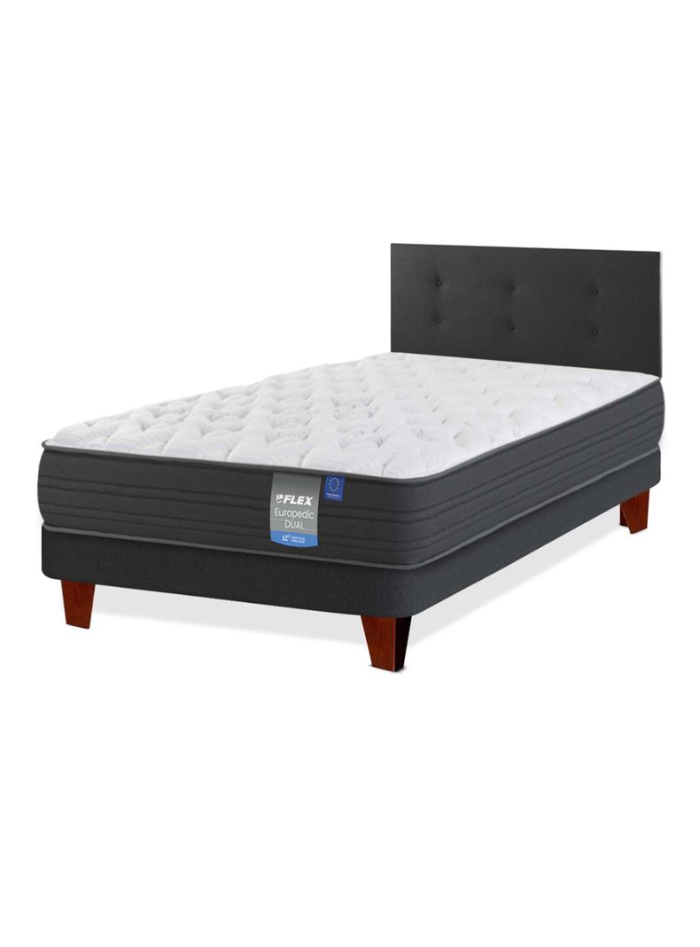 Cama Europea Europedic Dual 1 Plaza Base Normal + Respaldo Royal Negro