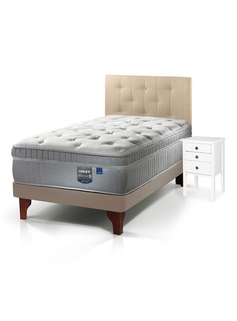 Cama Europea Arena Paradise 1.5 Plazas + Respaldo Almendra + Velador Roma