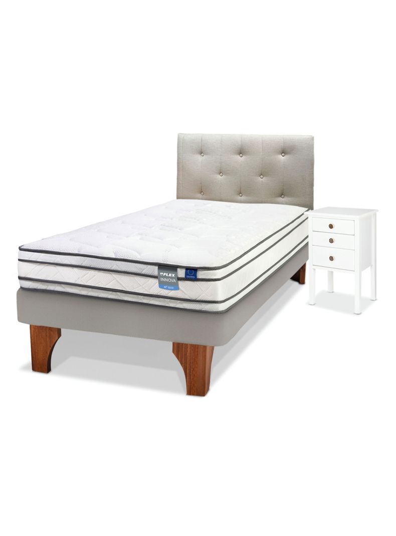 Cama Europea Arena Innova 1.5 Plazas Base Normal + Respaldo Almendra + Velador Roma