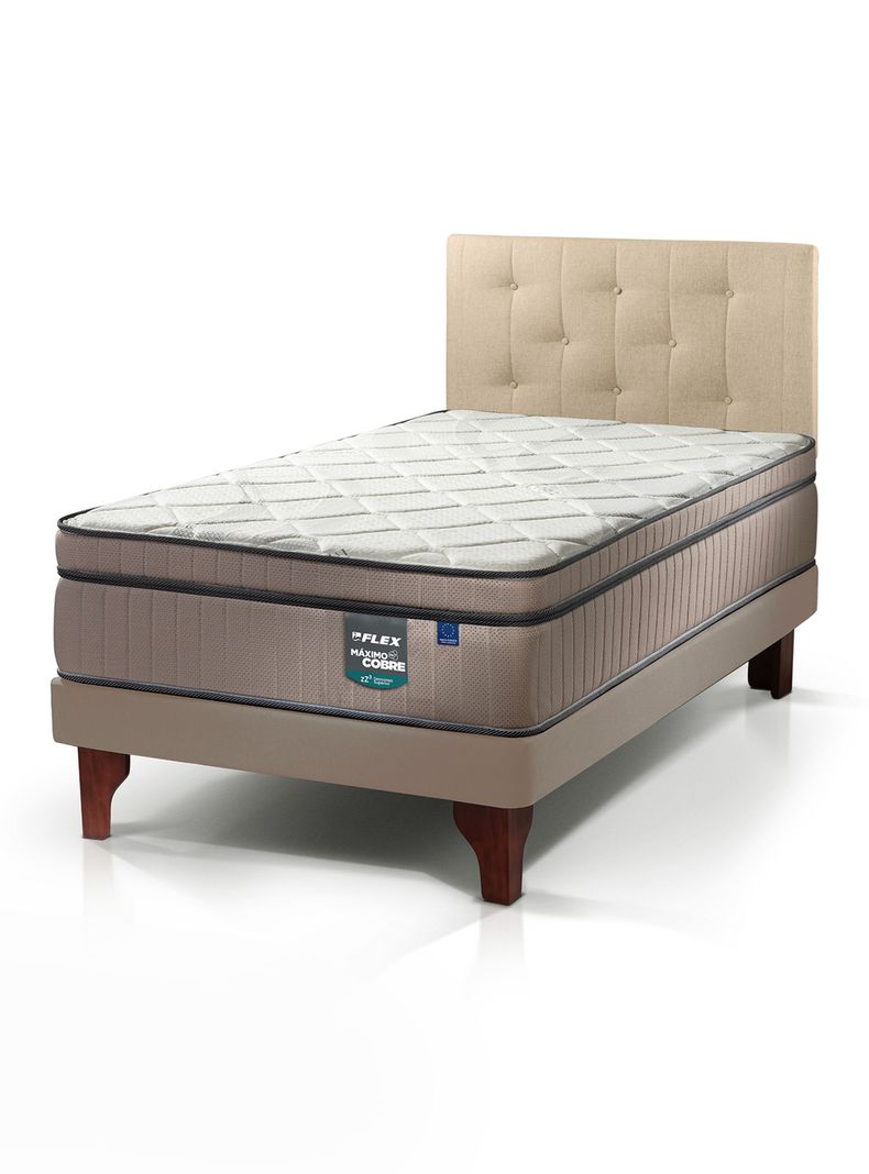 Cama Europea Arena Máximo Cobre 1.5 Plazas Base Normal + Respaldo Almendra