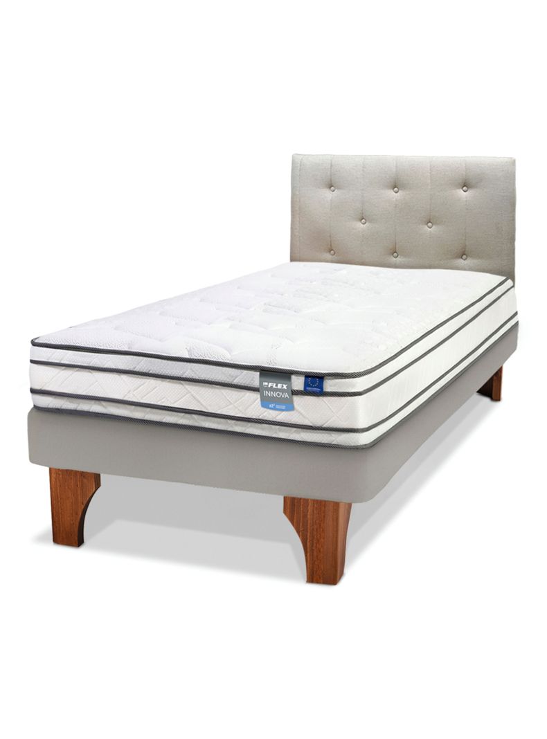 Cama Europea Arena Innova 1.5 Plazas Base Normal + Respaldo Almendra